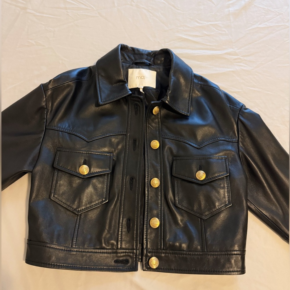 Maje 100% Lamb Leather Crop Jacket Size Small